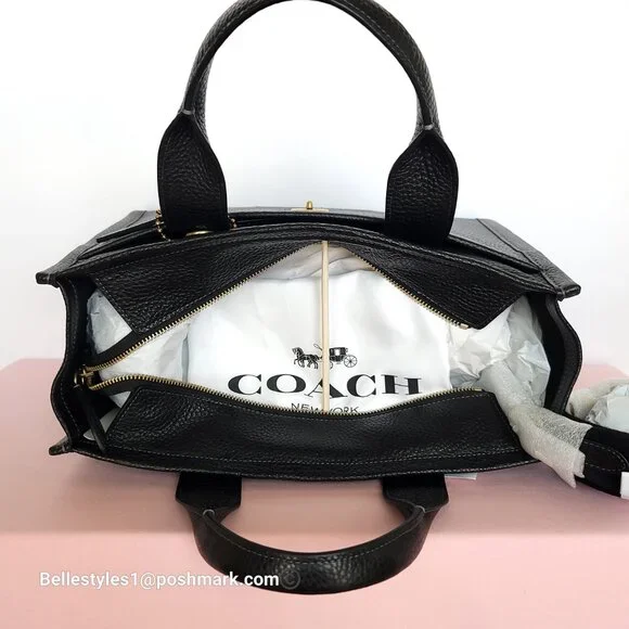 COACH Bubble Leather Cargo Tote Bag with Webbing Strap-MEDIUM Size-Black color⭐ - Picture 12 of 16